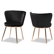 Baxton Studio Farah Modern Luxe and Glam Black Velvet Fabric Upholstered and Rose Gold Finished Metal 2-Piece Dining Chair Set